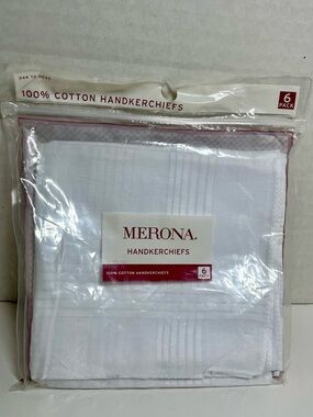 VINTAGE (2014) TARGET/MERONA -  NEW SEALED PACK OF (6) 100% COTTON HANKERCHIEFS